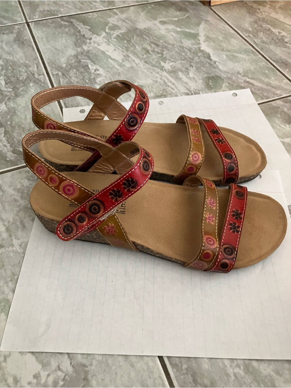 Women's Red and Tan Embellished Strappy Sandals size 8